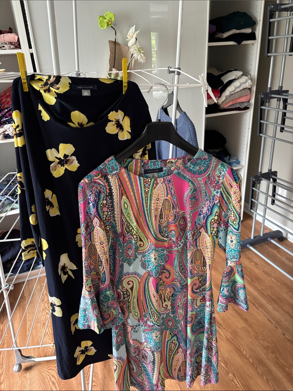Tommy Hilfiger Black Floral Long Sleeve Dress with Yellow Flowers